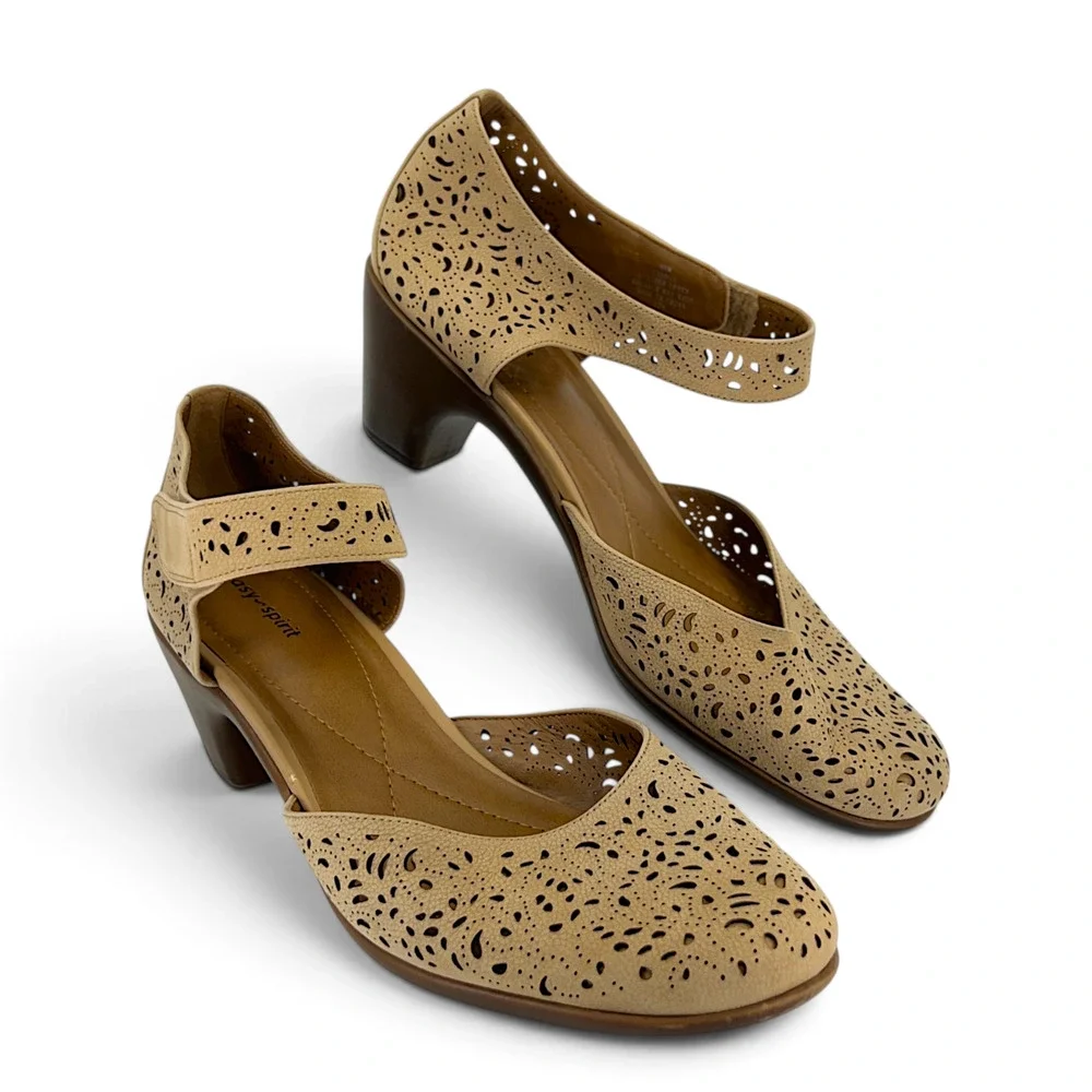 Easy Spirit Cindie Women’s 9.5 Wide Natural Leather Mary Jane Pumps